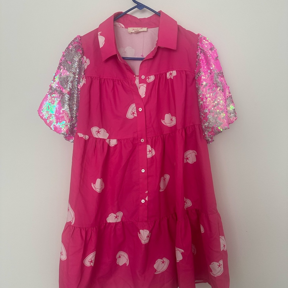 Peach Love California Pink Sequin Sleeve  Dress